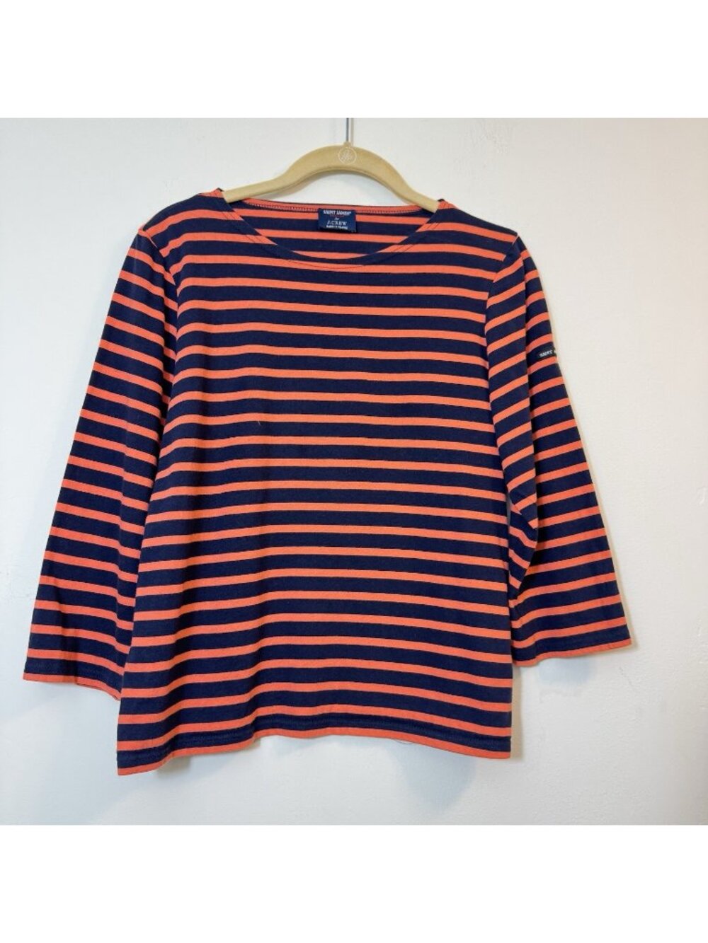 Saint James For J Crew 3/4 Sleeve Top Size M Made In France Striped Boat Neck